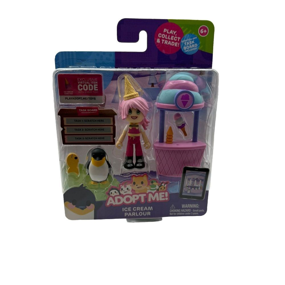 Jazwares Adopt Me; Ice Cream Parlour 5 Piece Play-Set w/ Task Board & Virt. Code
